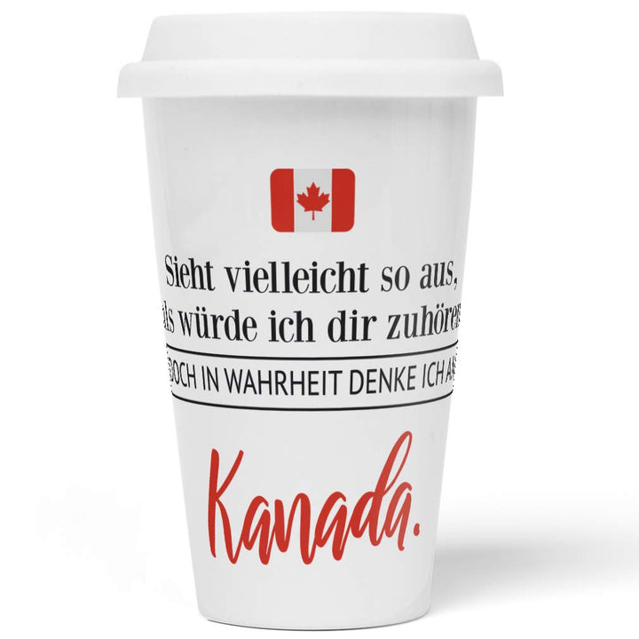 JUNIWORDS To-Go Becher mit Deckel, Sieht vielleicht so aus, als würde ich dir zuhören. Doch in Wahrh