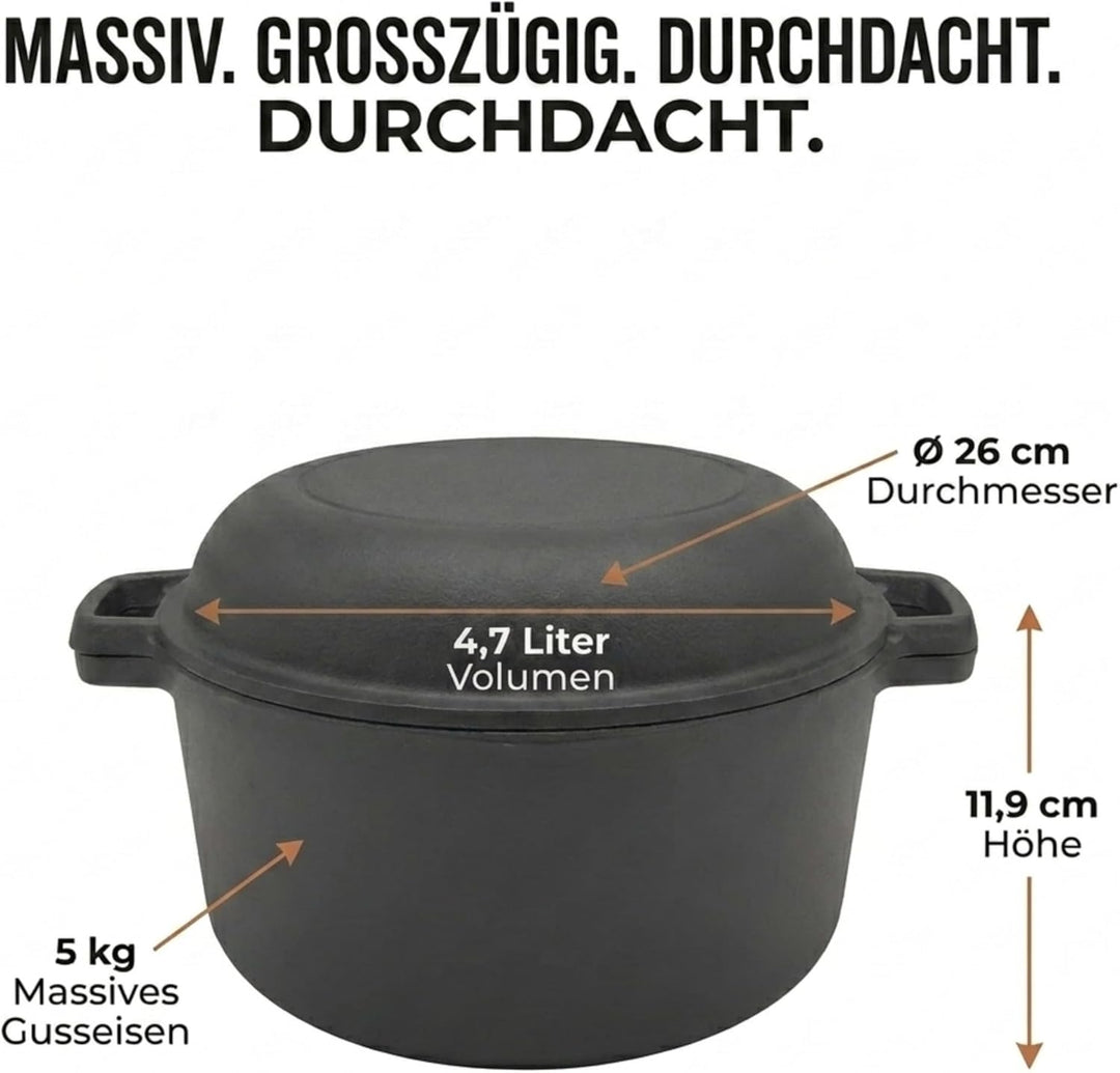 Homira Gusseisentopf 26 cm – Brotbackform & Pfanne in einem, Induktionsgeeignet Brotbacktopf, Brotba