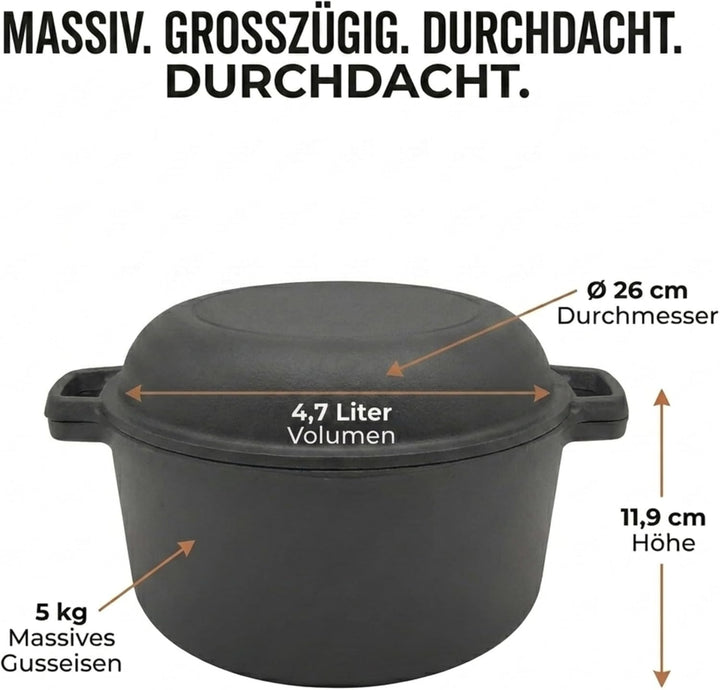 Homira Gusseisentopf 26 cm – Brotbackform & Pfanne in einem, Induktionsgeeignet Brotbacktopf, Brotba