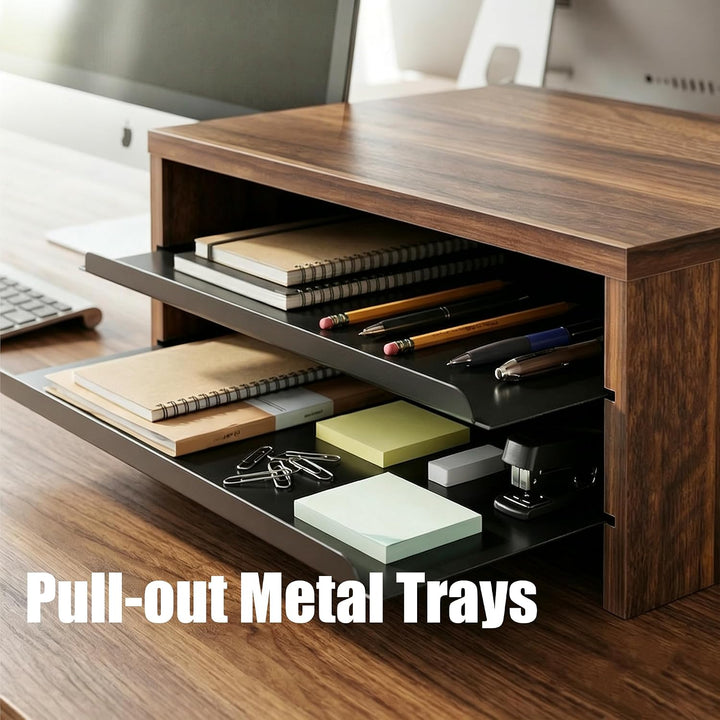 Fenge Monitorständer, Monitorerhöhung mit Ablage, Holz und Metall, Schreibtisch-Organizer für Zuhaus