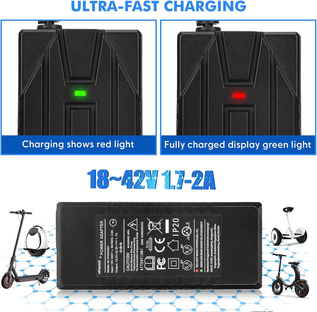 Ladegeräte für Scooter，42V 2A E Scooter Ladegeräte，Hoverboard Ladekabel，18V-36V Universal Elektrorol