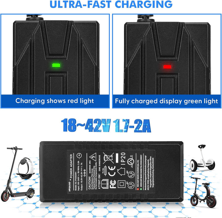 Ladegeräte für Scooter，42V 2A E Scooter Ladegeräte，Hoverboard Ladekabel，18V-36V Universal Elektrorol