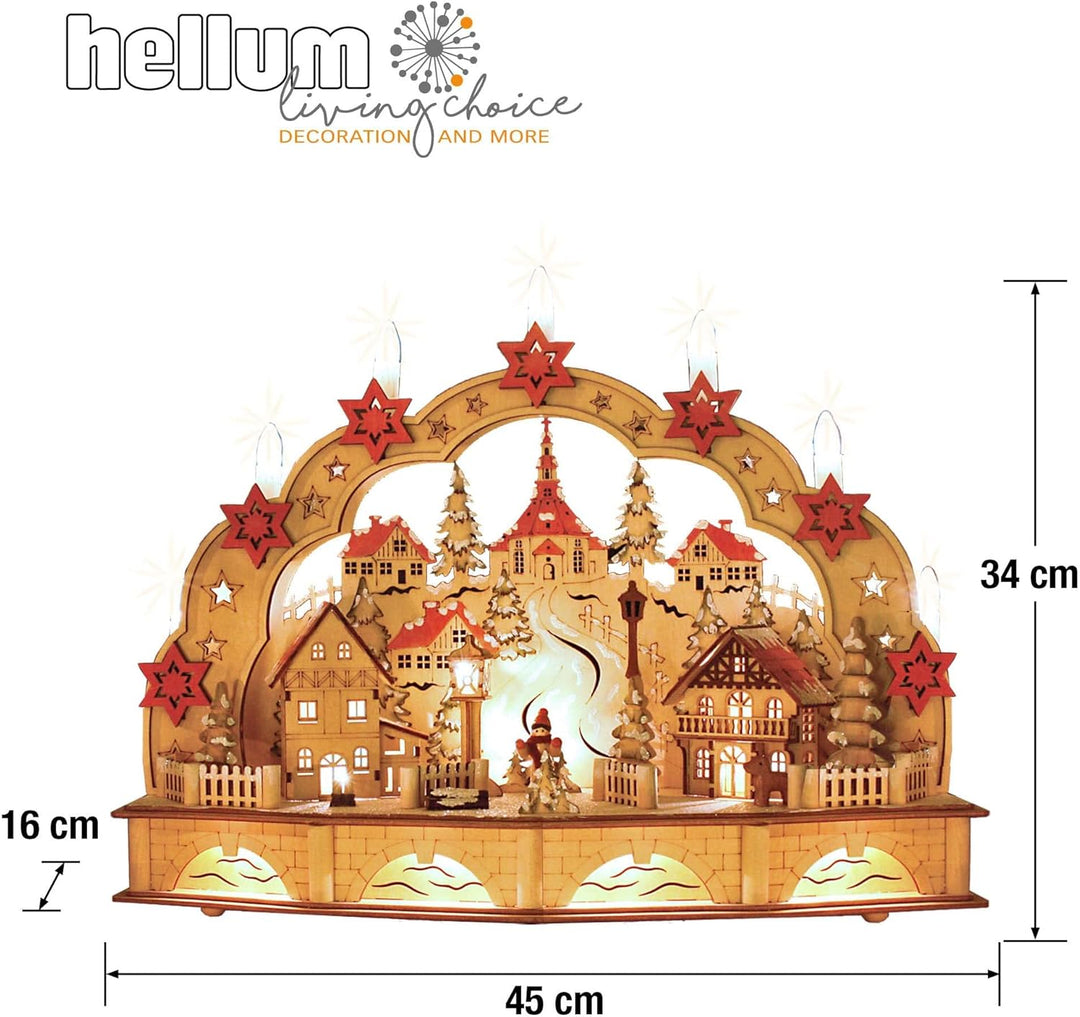 Hellum LED Schwibbogen Weihnachten aus naturfarbenen Holz, mit Timer, Lichterbogen Weihnachten 45x16