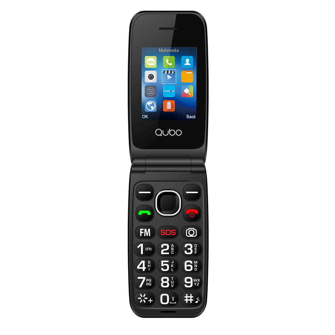 Qubo Global NEONW Mobiltelefon mit Deckel für Senioren | grosse Tasten | SOS-Taste | 2,4 Zoll Displa