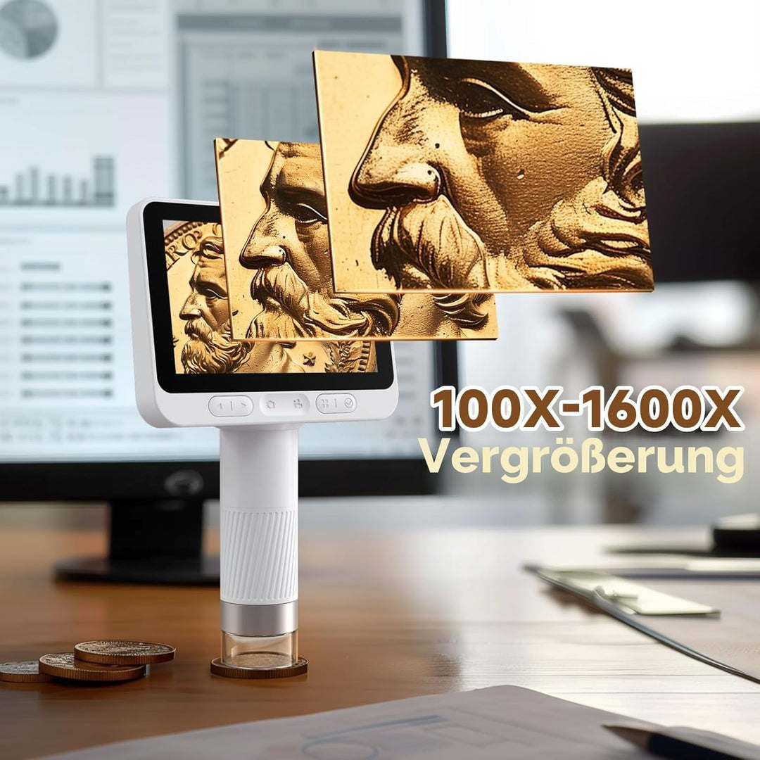 BEAVERLAB 4,0" IPS Mikroskop, digitales Mikroskop 100X-1600X, WiFi USB Mikroskop für Anfänger, 1080P