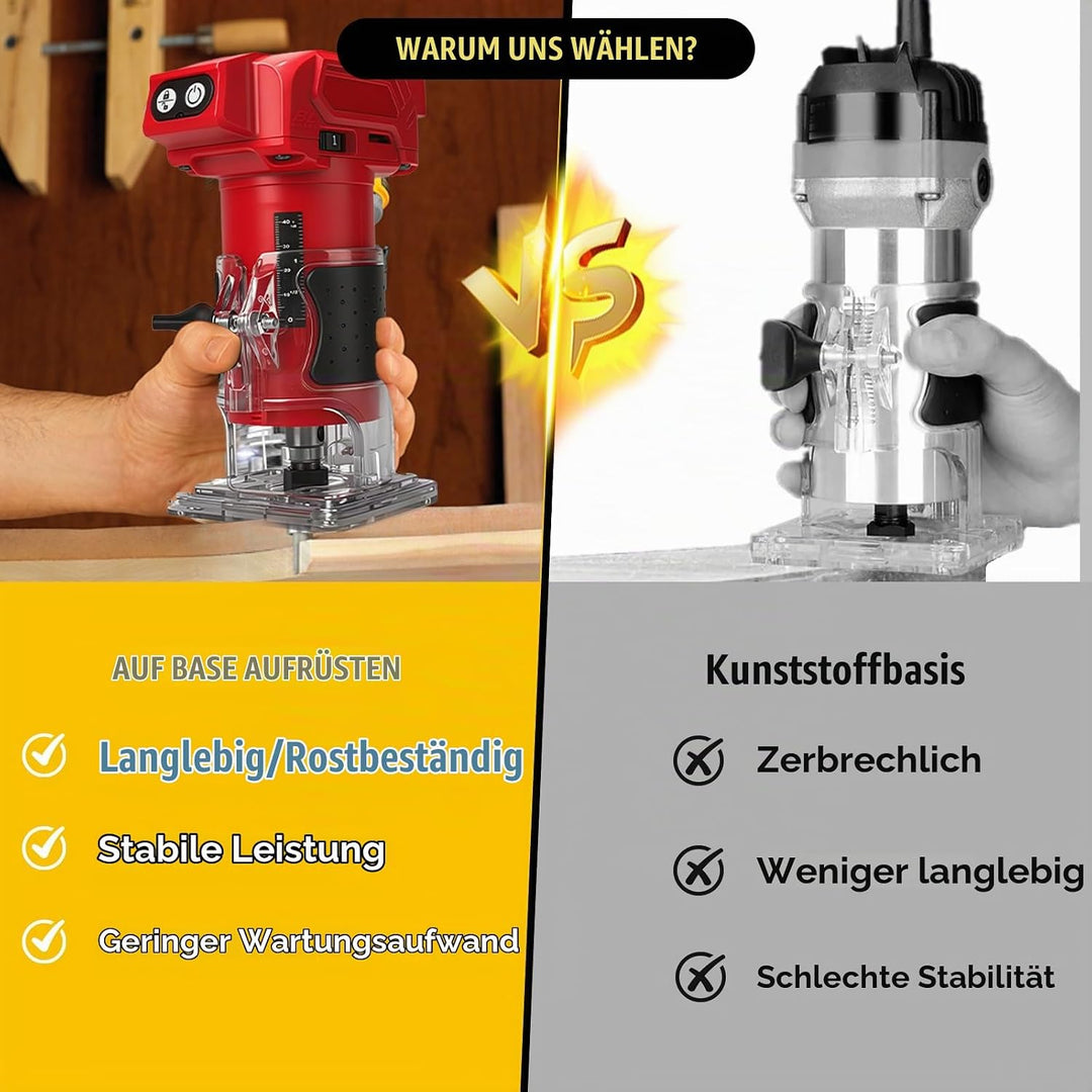 Akku Oberfräse kompatibel mit Milwaukee 18V-Akku (ohne Akku), 800 W bürstenloser Holztrimmer mit 100