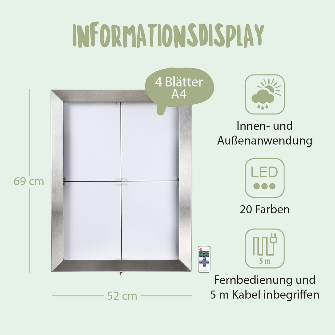 Securit MCS-4A4-LSS LED-Schaukasten Stainless Steel, 4 x DIN A4 Seiten 4x A4, 4x A4