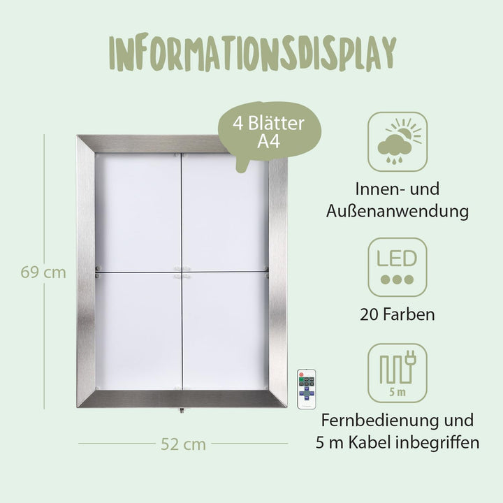 Securit MCS-4A4-LSS LED-Schaukasten Stainless Steel, 4 x DIN A4 Seiten 4x A4, 4x A4