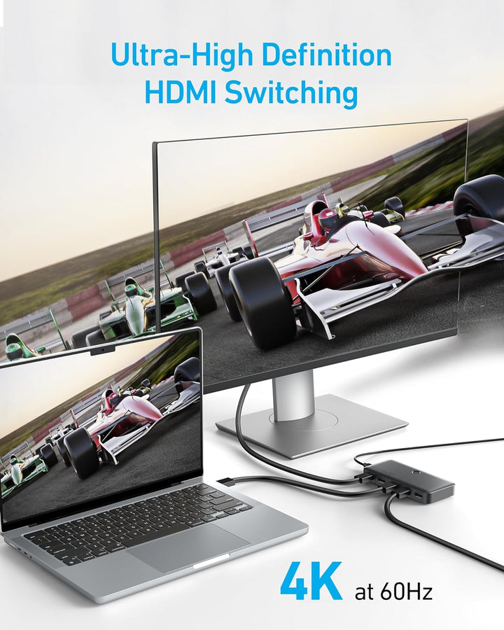 Anker HDMI Switch, 4K@60Hz Umschalter, 4 in 1 Gerät mit glatter Oberfläche, unterstützt HDR, 3D, Dol