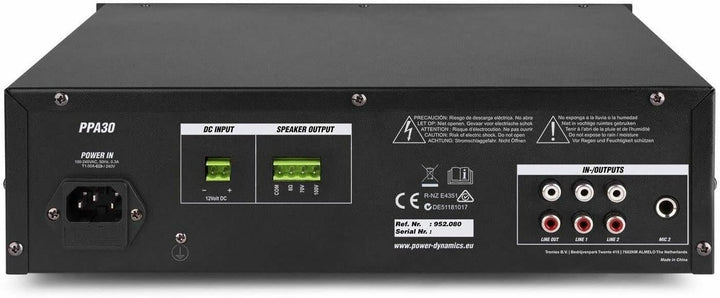 Power Dynamics PPA30-100 Volt Verstärker mit Bluetooth, USB, SD, MP3-Player, max 30 Watt, 100V Verst
