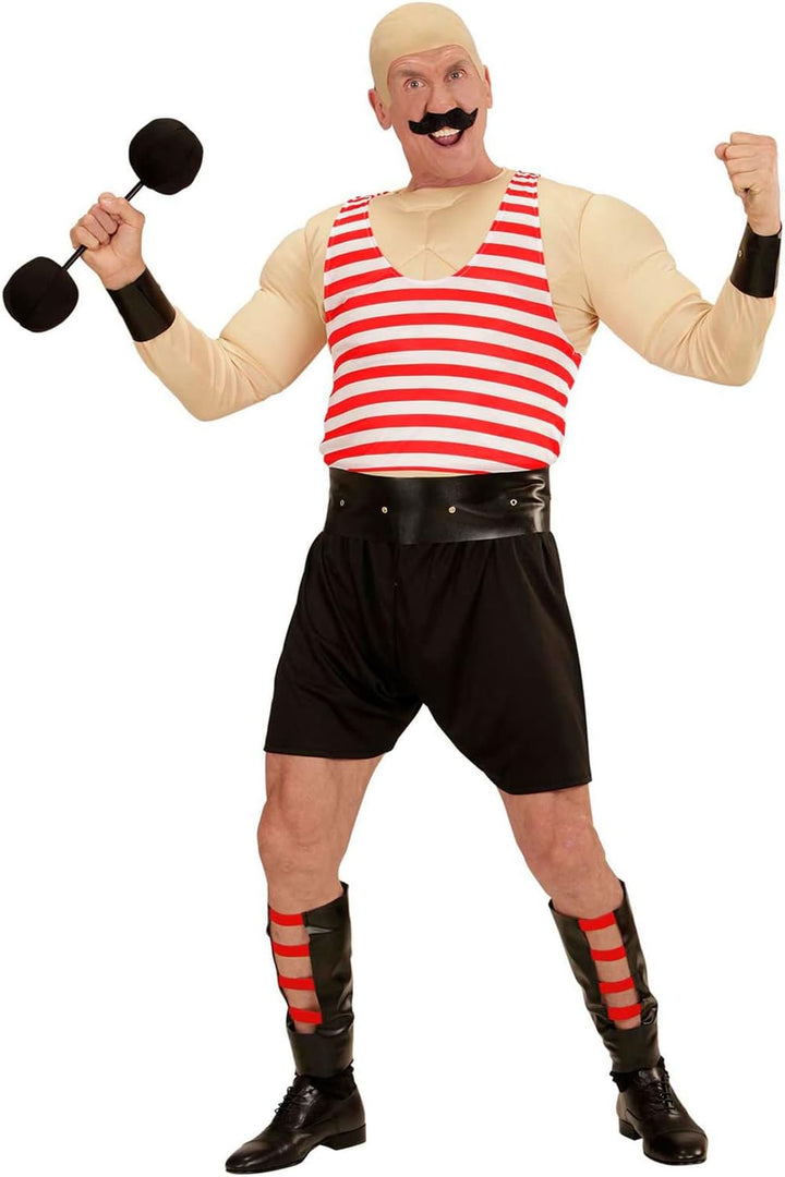 "STRONG MAN" (muscle shirt, tank top, shorts, belt, cuffs, leg pieces, dumbbell) - (M/L) M-L, M-L