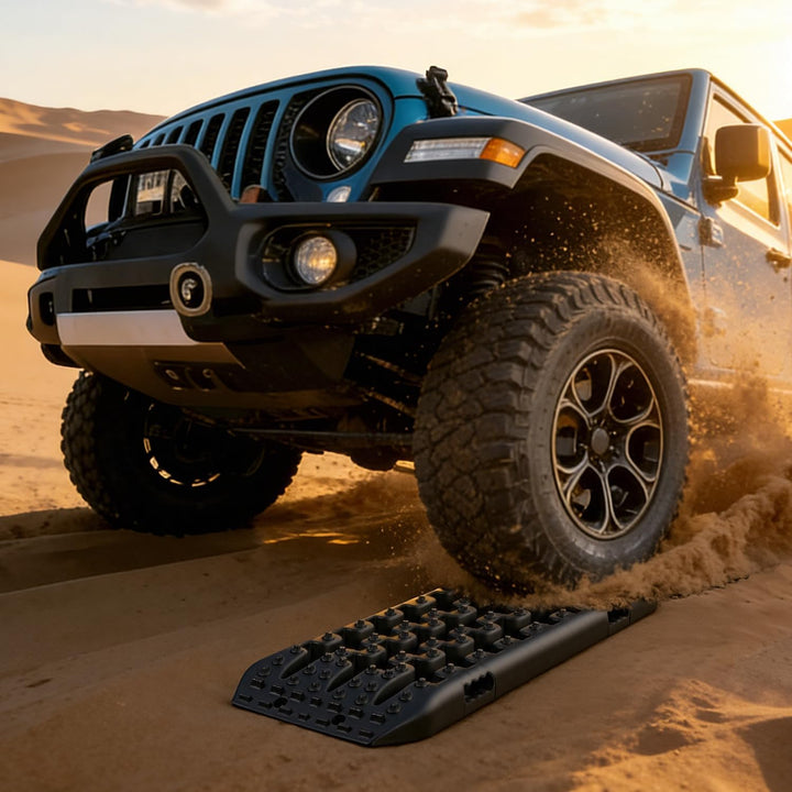 Gimisgu 2x Sandbleche Offroad Traktionsmatte Kunstoff Anfahrhilfe Recovery Board Tracks mit Aufbewah