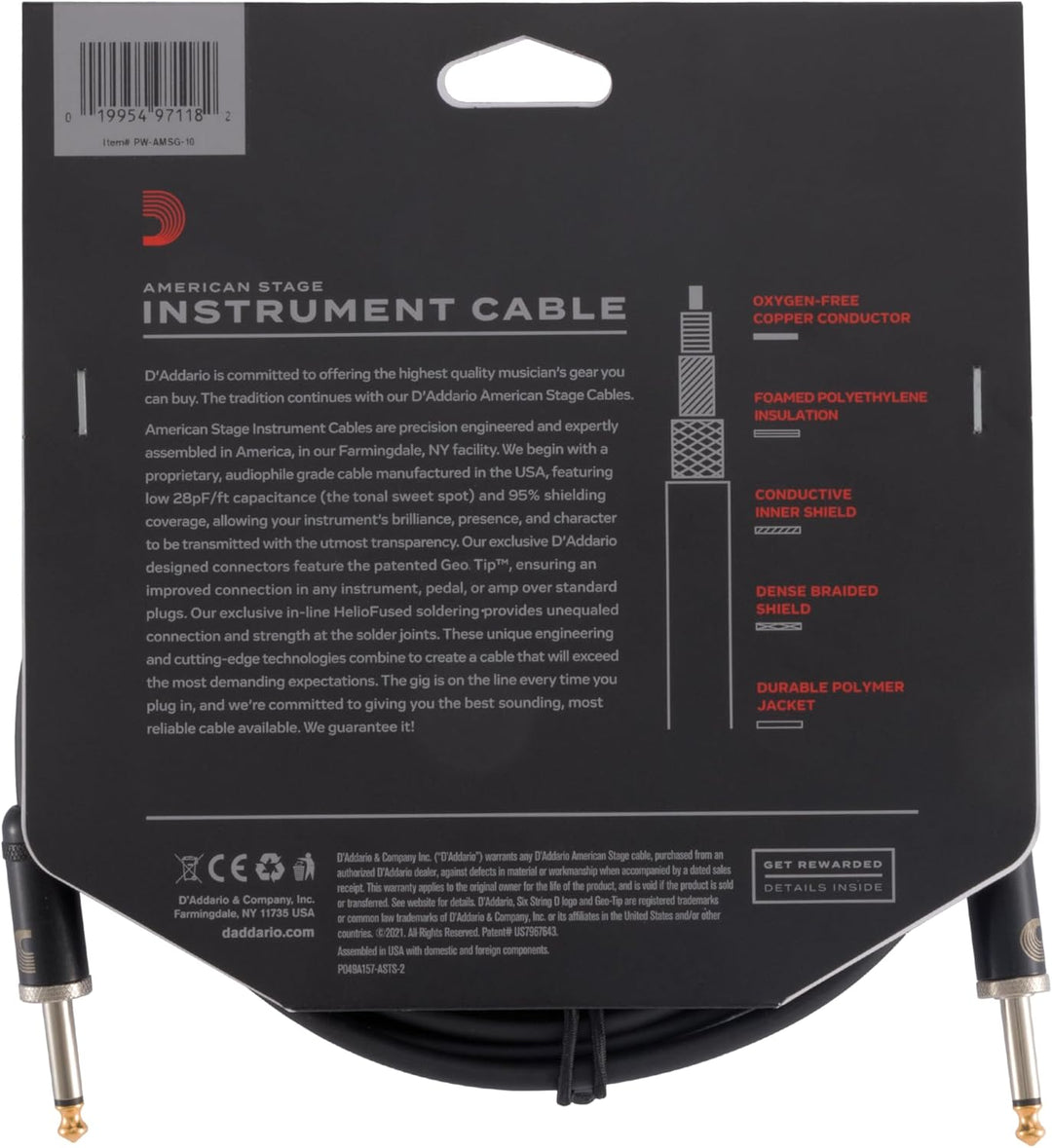 D'Addario Accessories Gitarrenkabel – Gitarrenkabel – Geo-Tip Technologie für verbesserte Passform –
