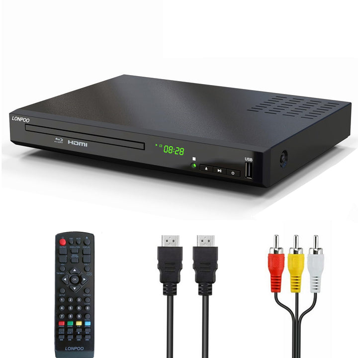 1080P HD Bluray Player für TV, Kompakter Blu-ray Player/DVD-Player mit HDMI/Koaxial/AV-Porta, Unters