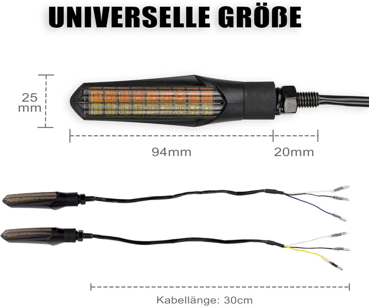 Simda Pro E Mark Led Motorrad Laufeffekt Blinker mit Tagfahrlicht Lauflicht Sequentiell Schwarz Univ