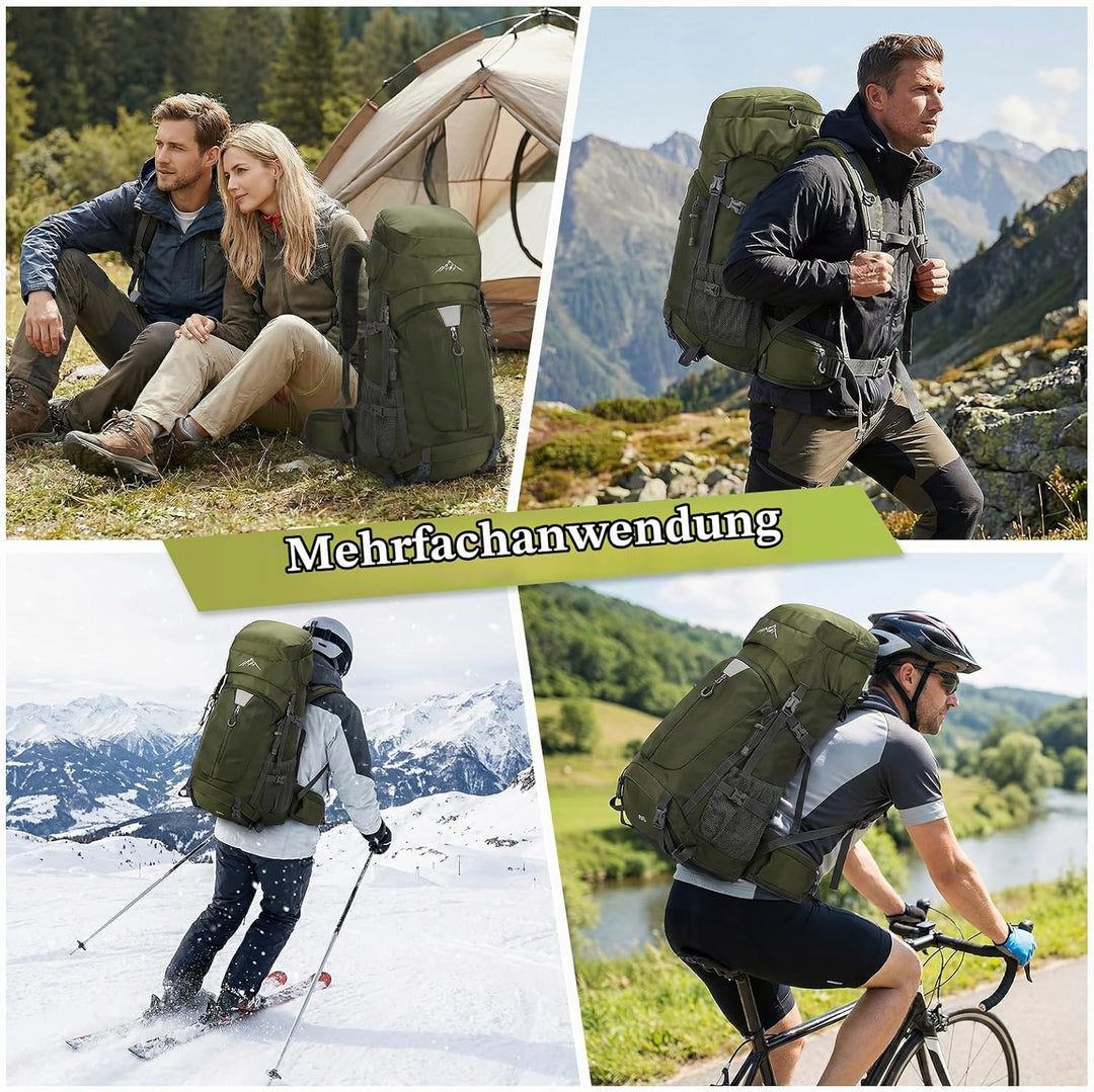 Wanderrucksack Wasserdicht 60L, Leichter Campingrucksack Sportlicher Reiserucksack Trekkingrucksack
