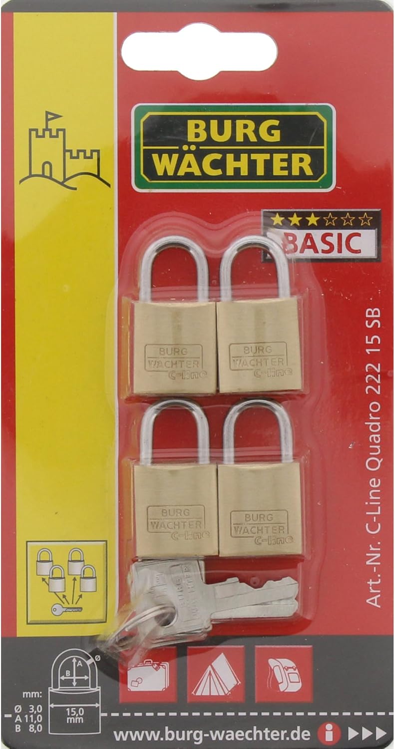 Burg Wächter Vorhangschloss-Set, Messing, Bügelstärke: 3,5 mm Bügelstärke: 3,0 mm, Bügelstärke: 3,0