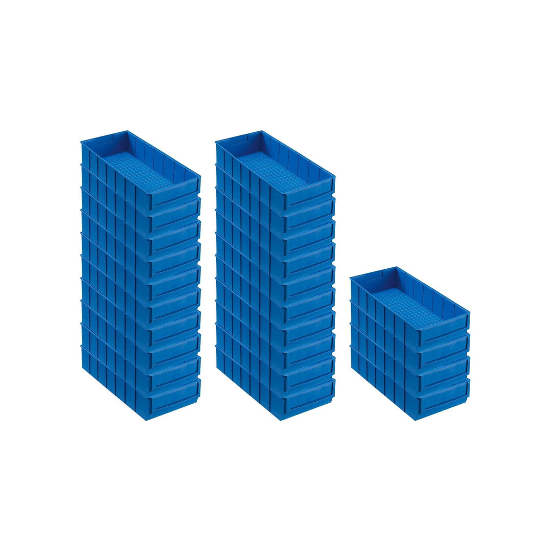 SuperSparSet 24x Blaue Industriebox 400 B | HxBxT 8,1x18,3x40cm | 4,7 Liter | Sichtlagerkasten, Sort