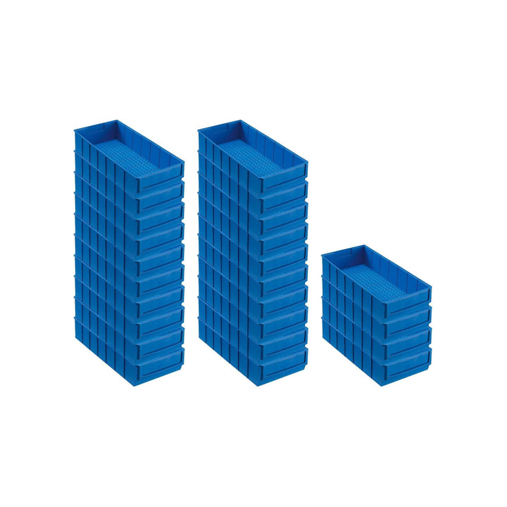 SuperSparSet 24x Blaue Industriebox 400 B | HxBxT 8,1x18,3x40cm | 4,7 Liter | Sichtlagerkasten, Sort