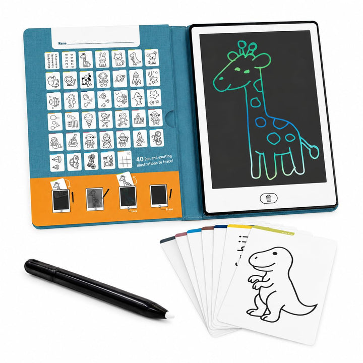 ZAZU Fun LCD Zeichentablet für Kinder – 8,5 Zoll Maltablet mit 40 Vorlagenkarten & Stift, Löschfunkt