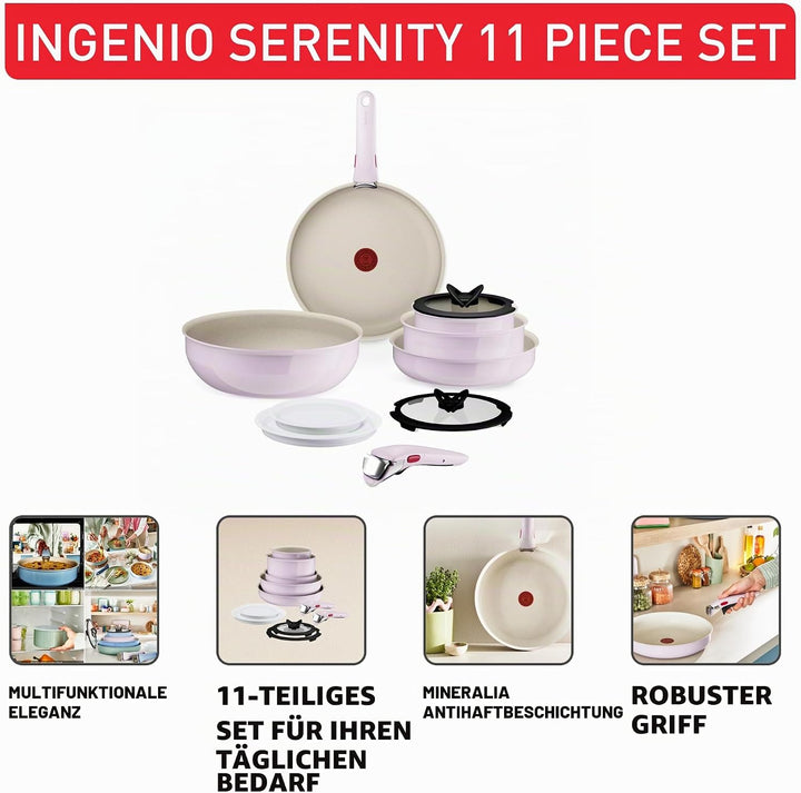 Tefal Ingenio Serenity Kochgeschirr, 11-teilig, Komplett-Edition, Antihaftbeschichtung, Induktion, s