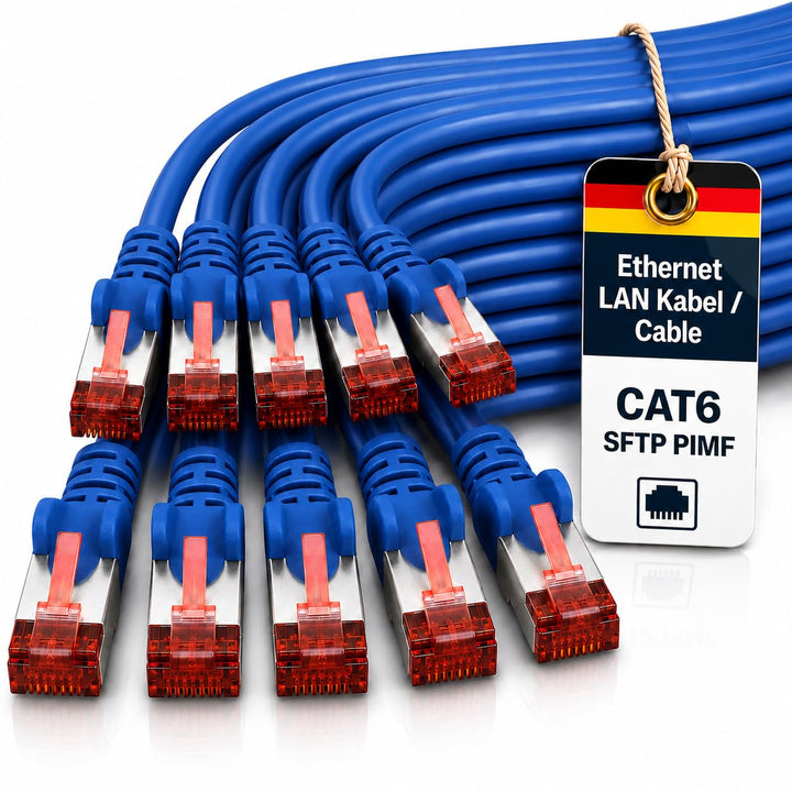 1 aTTack CAT6 PIMF SSTP Netzwerk Patch-Kabel mit 2 x RJ45 Stecker doppelt geschirmt - blau - 10 Stüc