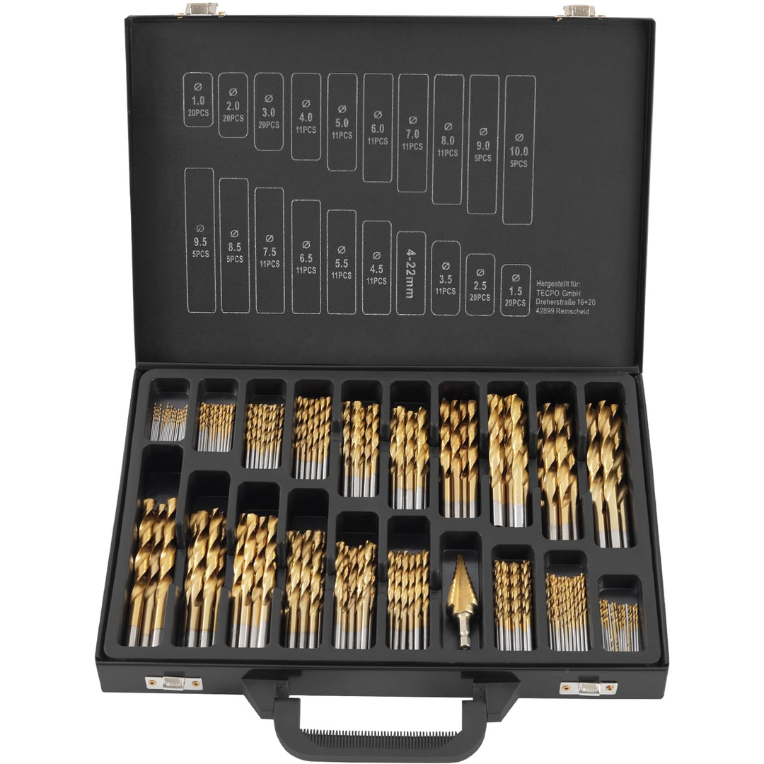 TECPO HSS Titan Spiralbohrer Satz mit Stufenbohrer 231-teilig Bohrer Set 1-10 mm