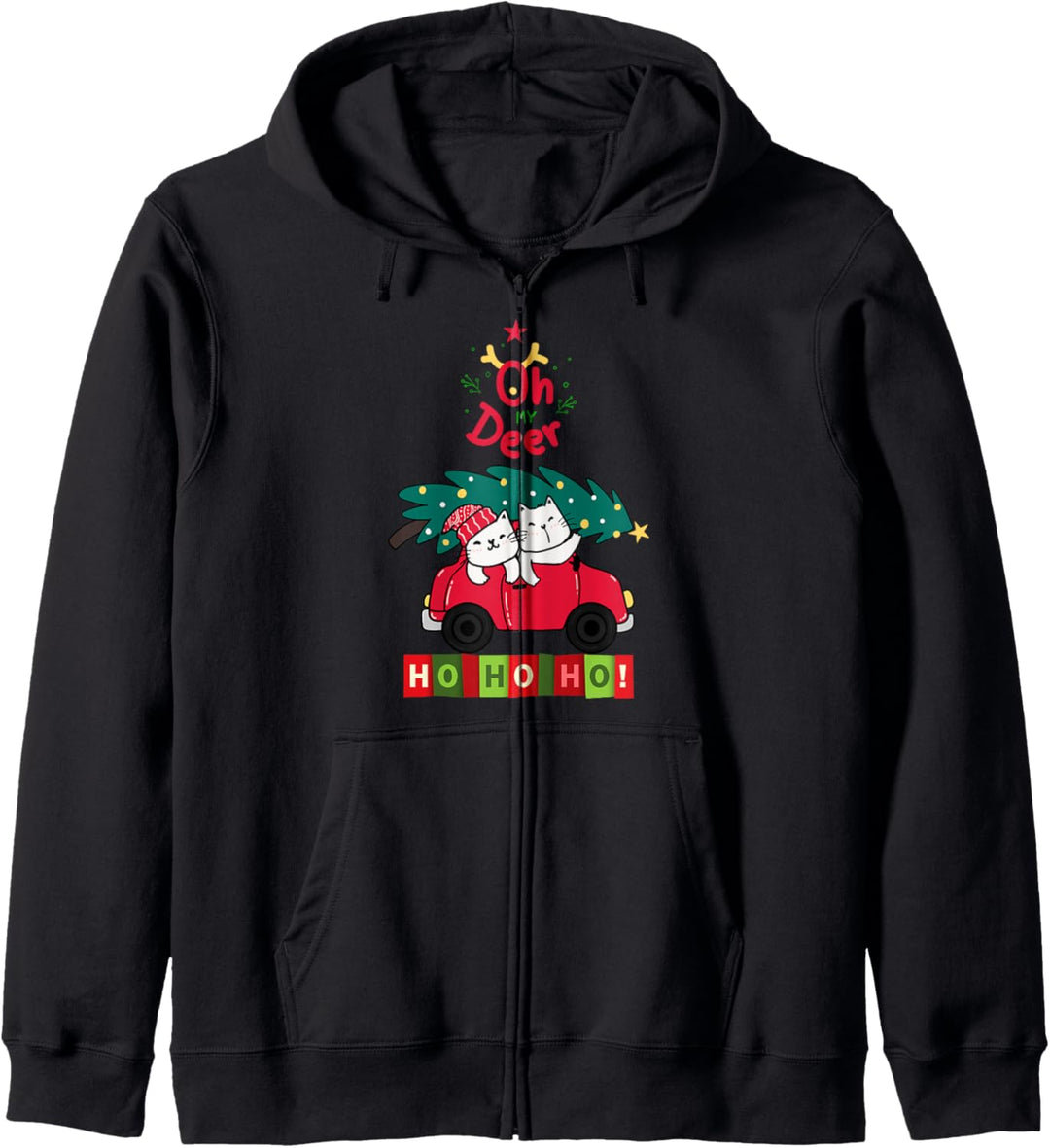 Oh My Deer Funny Christmas Cats Driving The Christmas Tree Kapuzenjacke