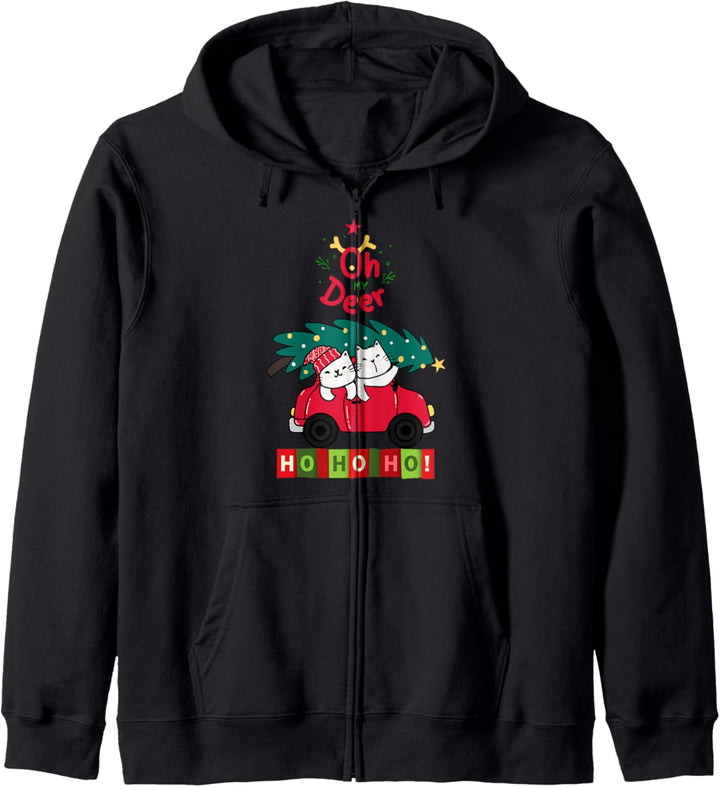 Oh My Deer Funny Christmas Cats Driving The Christmas Tree Kapuzenjacke