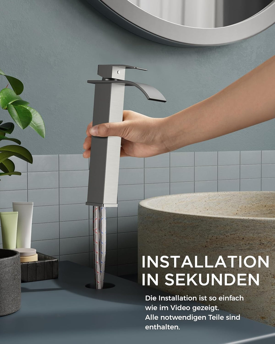 FORIOUS Wasserhahn Bad,Wasserfall Waschtischarmatur Einhandmischer Armatur Waschbecken mit Auslauf H