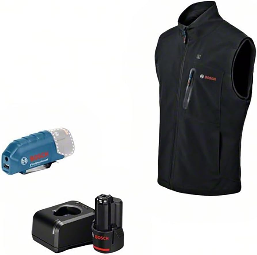Bosch Professional Beheizbare Weste GHV 12+18V XA (inkl. USB-Ladeadapter GAA 12V-21 + GBA 12V 2.0Ah