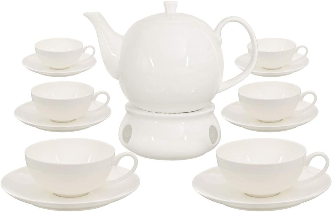 Buchensee Teeservice aus Fine Bone China Porzellan. Teekanne in fein-cremigem Weiss mit 1,5l Füllvol