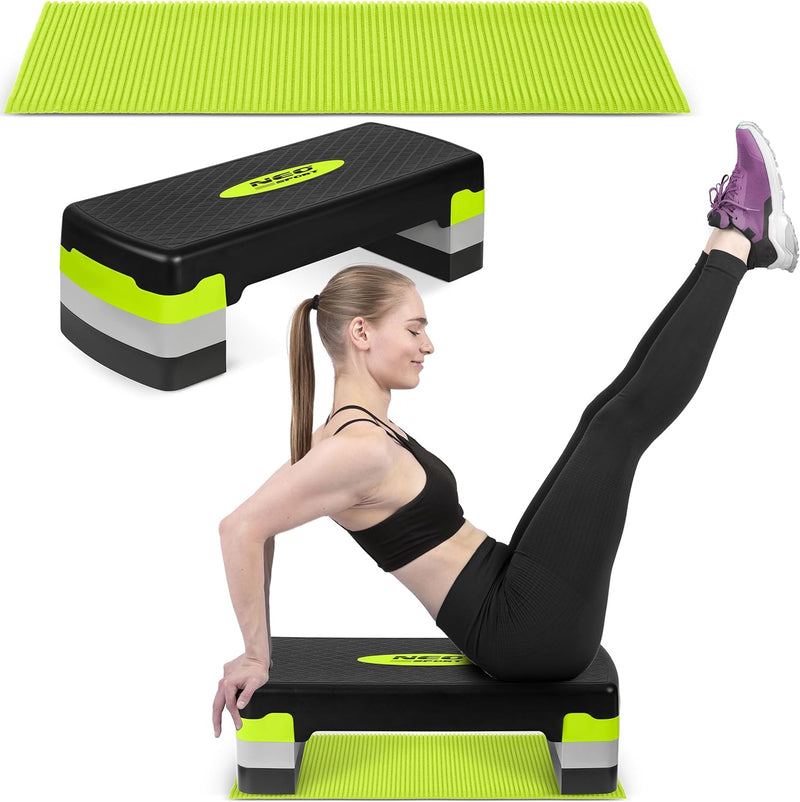 Neosport Aerobic Steppbrett Stepper Step-Bench mit Anti-Rutsch-Matte - Höhenverstellbar Stepbench mi