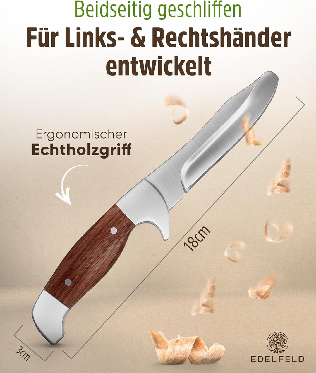 EDELFELD - Das Original - Schnitzmesser Kinder ab 6 Jahre - Sicheres Taschenmesser Kinder mit Finger