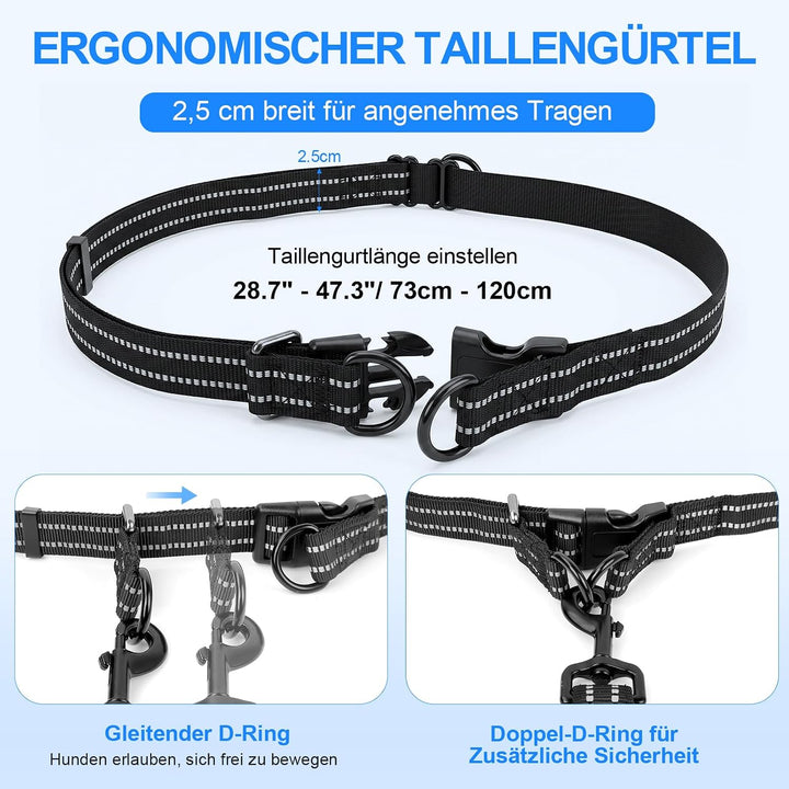 Philorn Joggingleine für 2 Hunde, Freihändig Laufleine für Hunde, Bauchgurt Hundeleine zum Joggen La