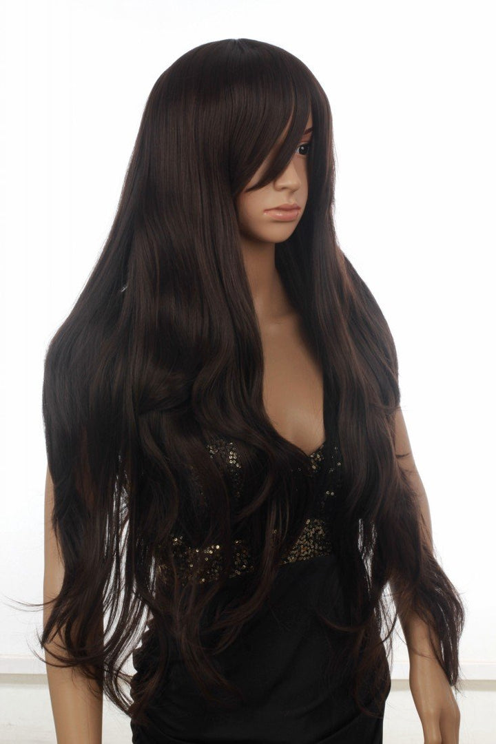 Prettyland Damen Schwarz Braun Extra lange Perücke Glatt Gewellt Welle Gestuft mit Pony C256