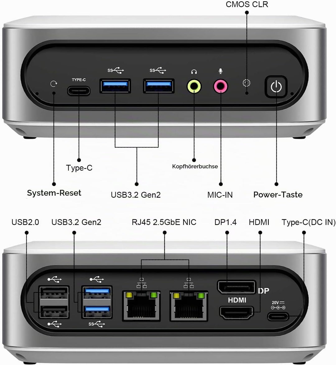 AWOW Mini PC Windows 11 Pro Intel i9-11900H (8C/16T, bis zu 4.9Ghz), 32GB DDR4 512GB/1T NVME SSD Min