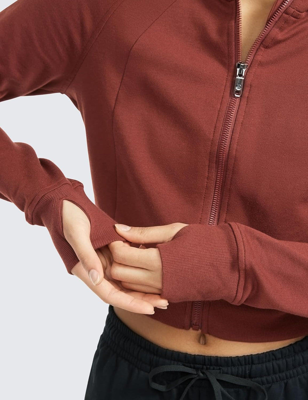CRZ YOGA Damen Full Reissverschluss Fleece Hoodie Jacke Cropped Running Zip Up Laufjacke Workout Spo