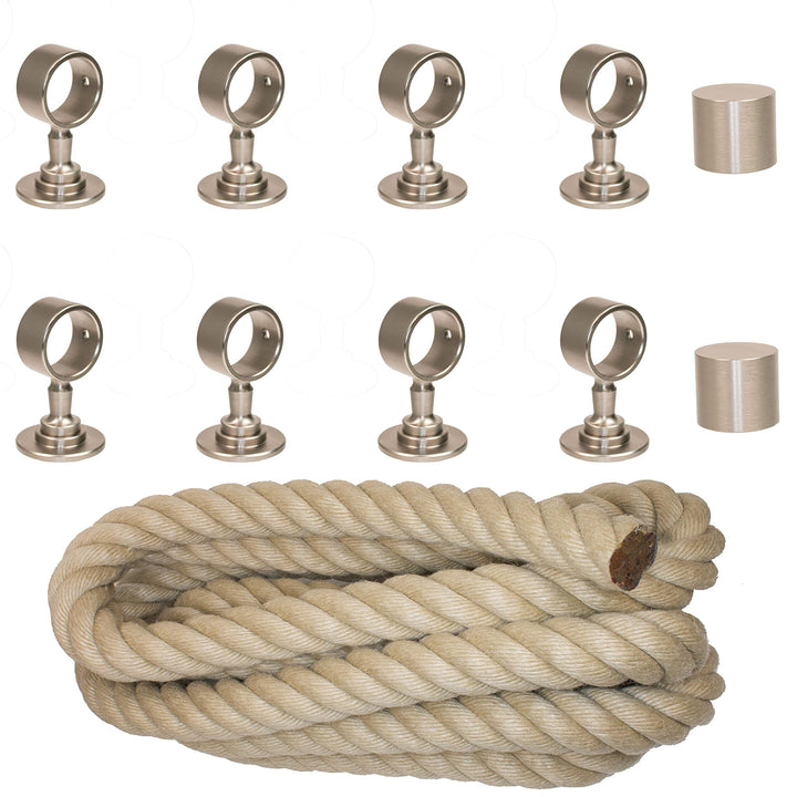 Handlaufseil Set 30mm - bestehend aus 2 Endkappen 8 Seilträger vernickelt und 8m "Nature Touch" Hand