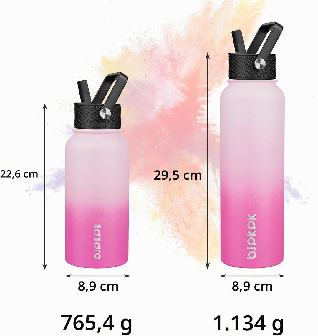BJPKPK Sakura Isolierte Wasserflasche aus Edelstahl mit 3 Deckeln, BPA-frei, auslaufsicher, für Spor
