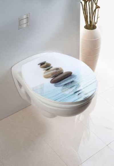 WENKO WC-Sitz Hochglanz Acryl Meditation, High Gloss Oberfläche, hygienischer Toilettendeckel mit Ab