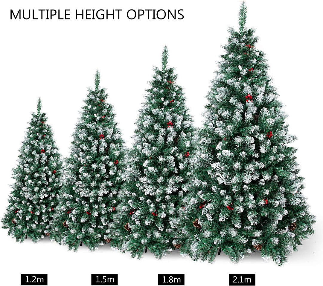 Sunjas Weihnachtsbaum künstlich, 120/150/180/210 cm Tannenbaum mit Schnee-Effekt, mit Tannenzapfen u