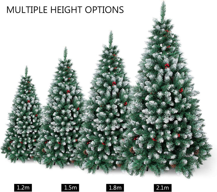 Sunjas Weihnachtsbaum künstlich, 120/150/180/210 cm Tannenbaum mit Schnee-Effekt, mit Tannenzapfen u