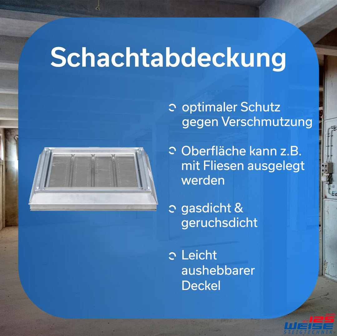 Alu Schachtabdeckung, Durchgangsmass 300 x 300mm, tagwasser-, gas- & geruchsdicht, Deckel aushebbar