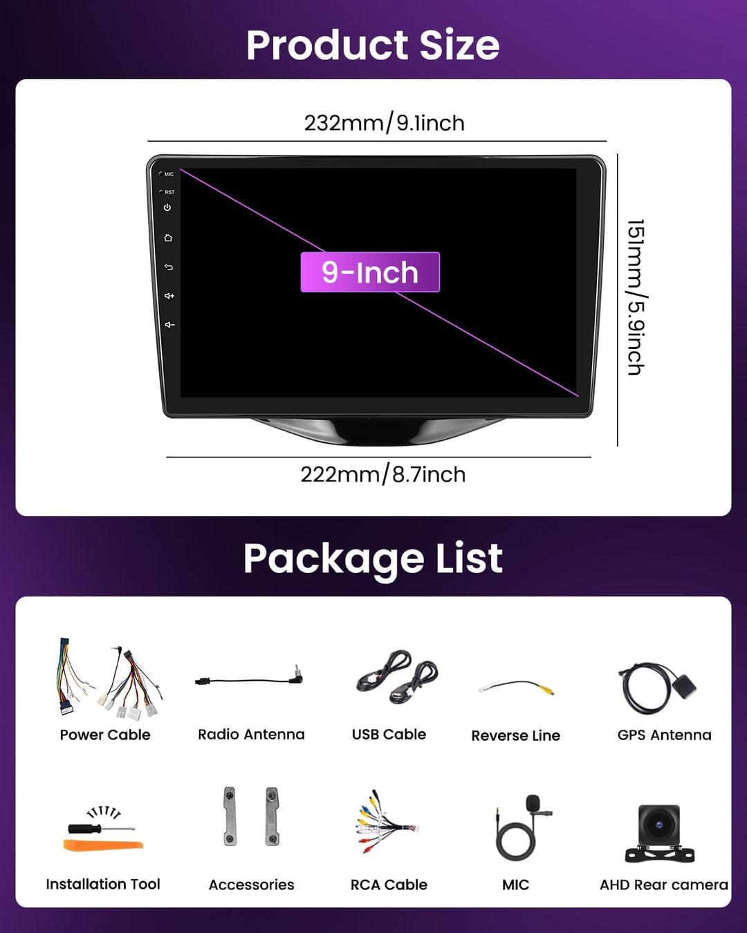 Inefala 4+128G Android 15 Autoradio für Toyota Aygo Peugeot 108 Citroen C1 2015-2020 mit 9'' In-Cell