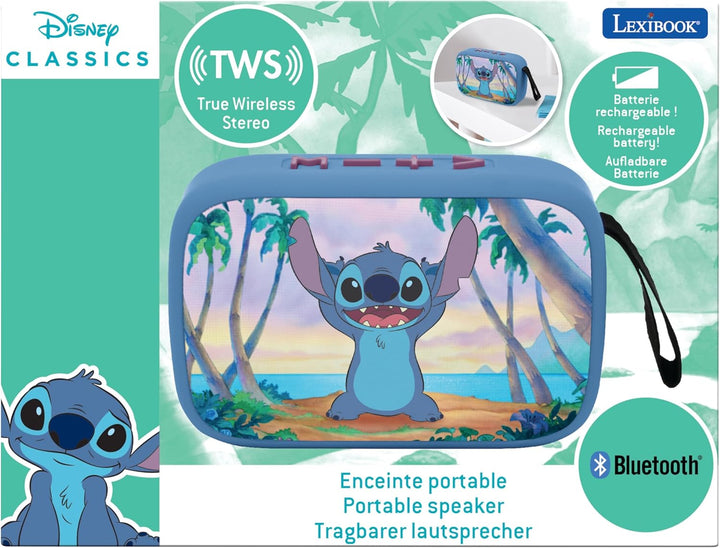 Lexibook, Disney Stitch, Tragbarer Bluetooth-Lautsprecher, kabellos, USB-C, SD/TF-Karte, wiederaufla