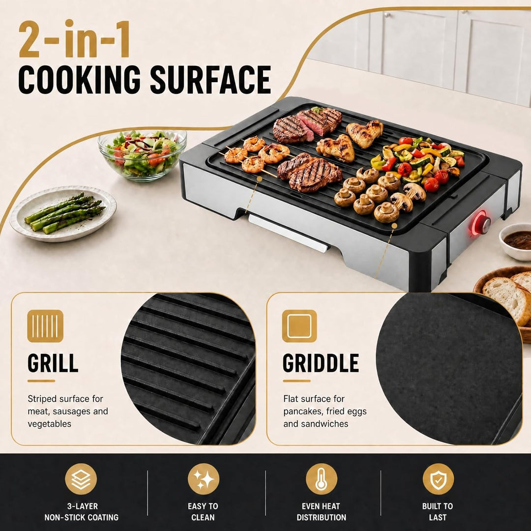 LIFEZEAL Tischgrill, 2300W Elektrogrill mit Auffangschale &amp; kompakter Grillfläche, Indoorgrill mit A