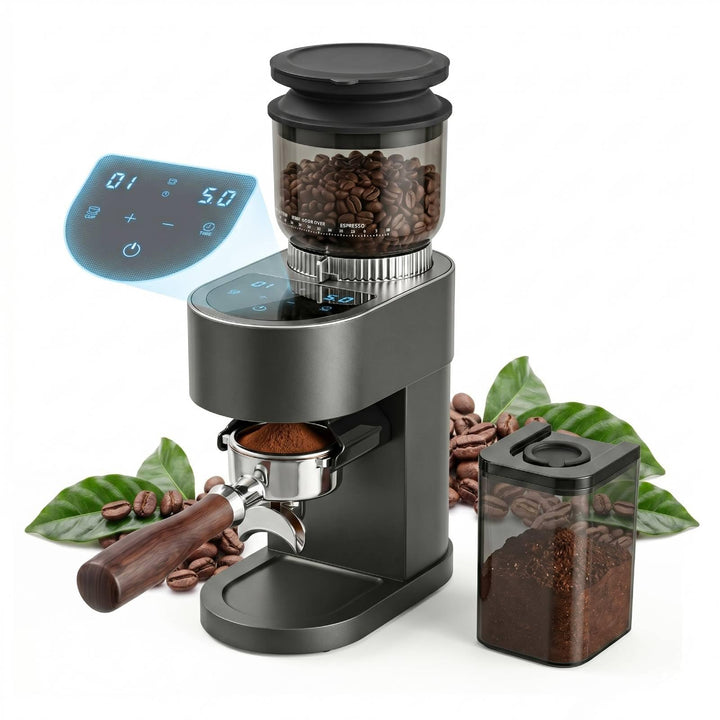 Bostar Kaffeemühle Elektrisch mit LED Touchpanel, 60 Mahlgrade| 250G Bohnenbehälter| 1-12 Tassen| 1-