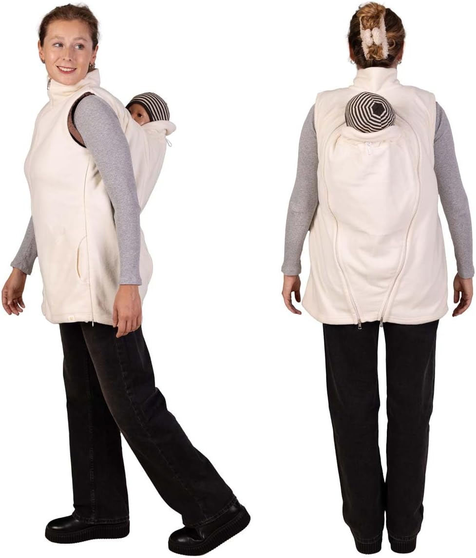 Viva la Mama - Trageweste aus Fleece, Winter Zusatzweste für Tragejacken - RERIK S Ecru - Vorn und H