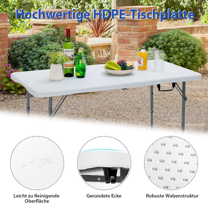 COSTWAY Campingtisch höhenverstellbar, tragbarer Klapptisch, klappbarer Gartentisch mit Tragegriff,